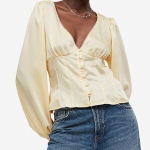H&M Ballon-Sleeved Satin Blouse | Size Med | NWOT